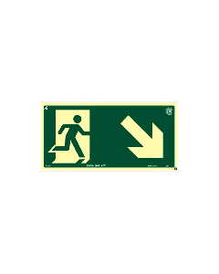 Placa fotoluminescente rota de fuga seta para baixo à direita de PVC