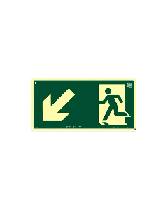Placa fotoluminescente rota de fuga seta para baixo à esquerda de PVC