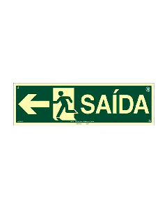 Placa fotoluminescente rota de fuga saída seta para esquerda de PVC - 50x15cm